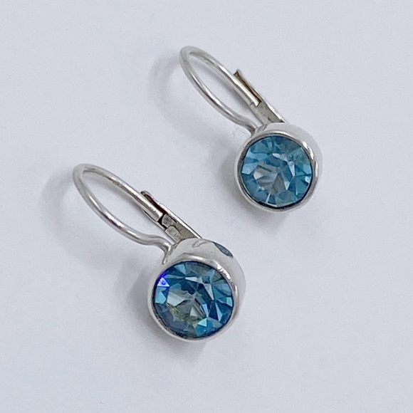 Sterling Silver Blue Stone Lever Back Earrings - Picture 2 of 8